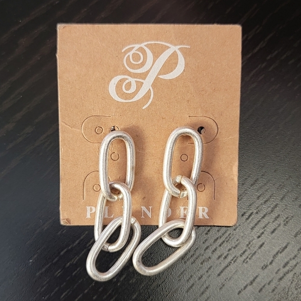 Plunder Silver Tone Chain Link Dangle Earrings